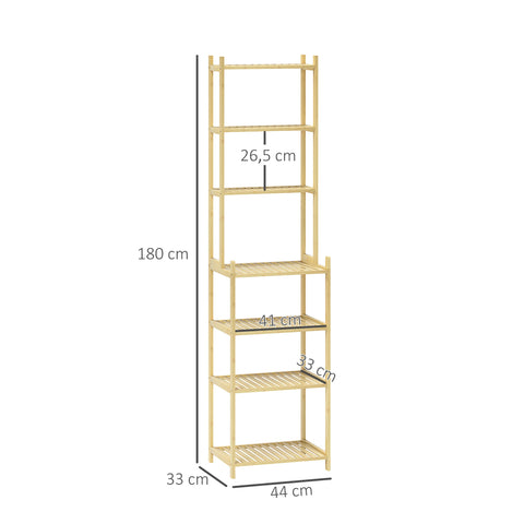 Rootz 7 Level Bathroom Shelf - Bamboo Shelf - Waterproof Storage - Robust Design - 44cm x 33cm x 180cm