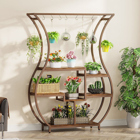 Rootz Indoor Plant Shelf - Plant Stand - Display Rack - Durable & Spacious 6-Tier Design - 120.00 cm W x 30.00 cm D x 180.00 cm H
