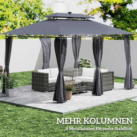 Rootz Garden Pavilion - Garden Tent - Terrace Tent - Solar LED Lights - 400cm x 300cm x 275cm