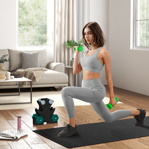 Rootz Dumbbell Set with Rack - Fitness Weights - Training Dumbbells - Anti-Roll Design - 34W x 10D x 34H cm