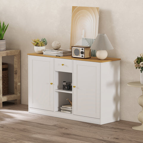 Rootz Kitchen Chest of Drawers - Sideboard Storage Unit - White Cabinet - Ample Storage - 120cm x 35cm x 75.2cm