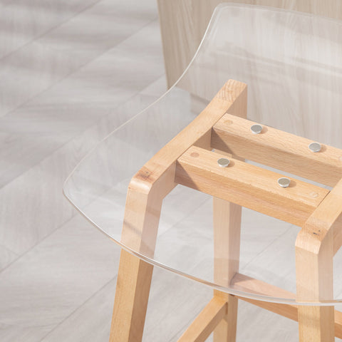 Rootz Set of 2 Contemporary Bar Stools - High Stools - Kitchen Chairs - Acrylic Seat & Footrests - 39W x 44D x 78H cm