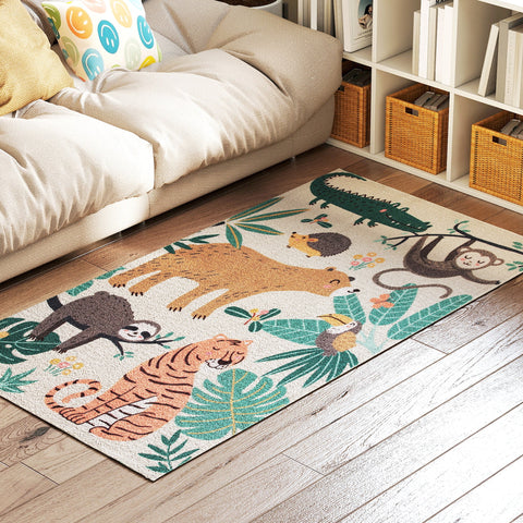 Rootz Fleece Carpet - Jungle Pattern Rug - Sherpa-Fleece Mat - Easy to Care - 150cm x 80cm x 0.7cm