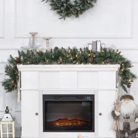 Rootz Christmas Garland - Light Up Festive Fir Garland - Warm White LEDs - Snowy Pine Cones & Red Berries - Flame Retardant - 1.8m x 30cm x 30cm