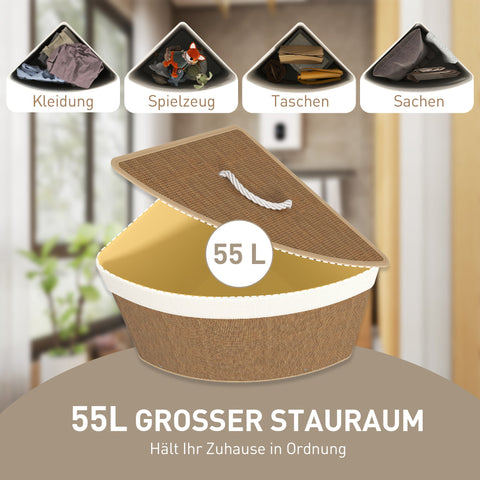 Rootz Bamboo Mesh Corner Laundry Basket - Hamper - Clothes Bin - 55L Capacity - Easy Clean Fabric Bag - 35cm x 35cm x 60cm