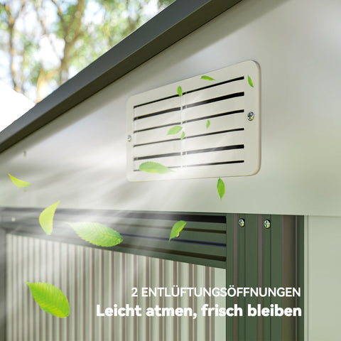 Rootz Metal Device House - Storage Shed - Equipment Shed - Ventilated Outdoor Storage - 154x206.5x181 cm