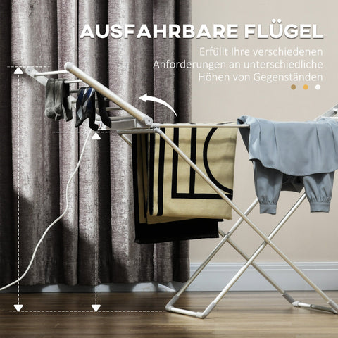 Rootz Heated Electric Laundry Rack - Drying Rack - Foldable Clothes Rack - Saves Drying Time - 144l x 53b x 91h cm