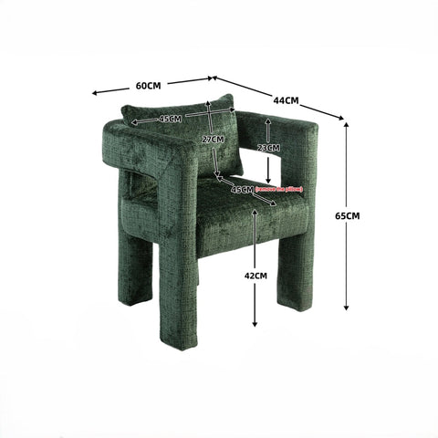 Rootz Single Lounge Chair - Chenille Chair - Ergonomic Seat - Comfortable Cushion - 60L x 44W x 65H cm