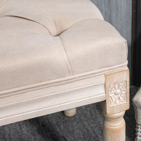 Rootz Bench - Bed Bench - Vintage Design - Vintage Bench - Button Stitching - Turned Legs - Shabby Chic - Cream + White - 117L x 40W x 48H cm