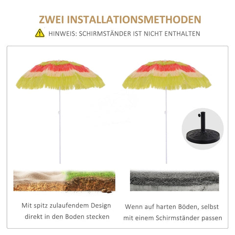 Rootz Hawaiian Umbrella - Beach Umbrella - Garden Parasol - Sun Protection - Adjustable & Tiltable - Ø160cm x H190cm