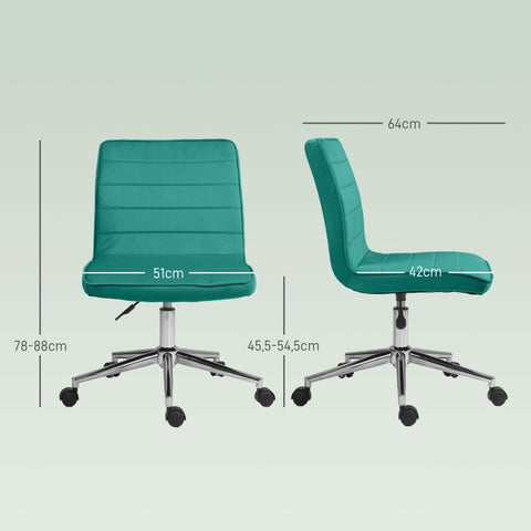 Rootz Office Chair - Computer Chair - Desk Chair - Height Adjustable - Soft Padding - Easy Mobility - 51cm x 64cm x 78-88cm - Velvet Look - Green