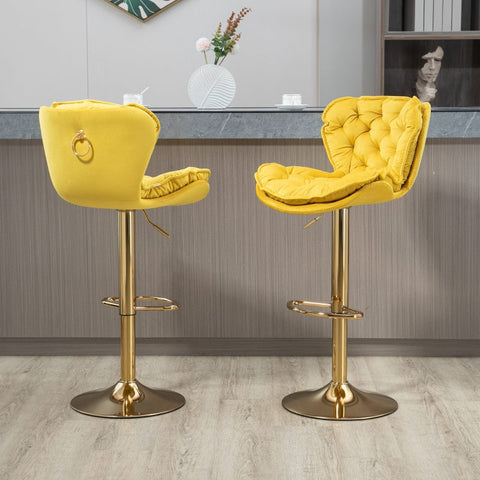 Rootz Swivel Bar Stools - Height Adjustable Chairs - Rotatable Stools - Luxurious Velvet - 55cm x 46cm x 92-112cm
