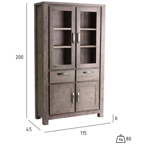 Rootz vitrinekast - opbergkast - vitrinekast - massief acaciahout - uitgebreide opbergruimte - duurzame constructie - elegant ontwerp - 115 cm x 45 cm x 200 cm