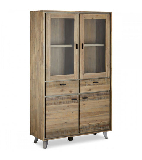 Rootz Display Cabinet - Storage Cabinet - Showcase Unit - Durable Acacia Wood and MDF - Secure Locking System - Versatile Brown Finish - 110cm x 40cm x 187cm