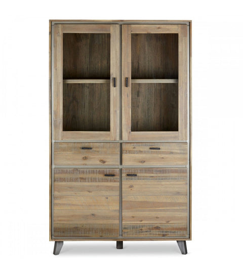 Rootz Display Cabinet - Storage Cabinet - Showcase Unit - Durable Acacia Wood and MDF - Secure Locking System - Versatile Brown Finish - 110cm x 40cm x 187cm