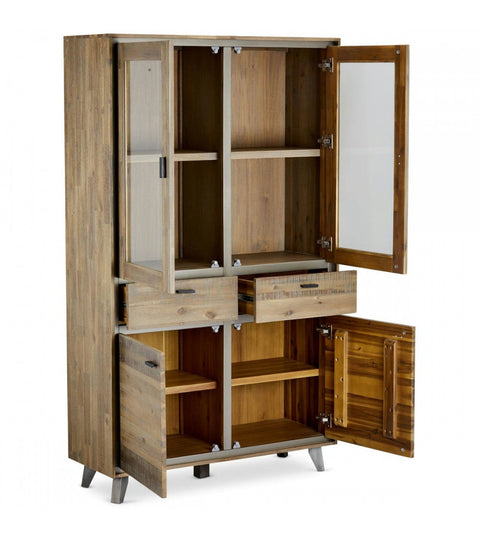 Rootz Display Cabinet - Storage Cabinet - Showcase Unit - Durable Acacia Wood and MDF - Secure Locking System - Versatile Brown Finish - 110cm x 40cm x 187cm