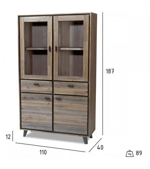 Rootz Display Cabinet - Storage Cabinet - Showcase Unit - Durable Acacia Wood and MDF - Secure Locking System - Versatile Brown Finish - 110cm x 40cm x 187cm