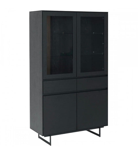 Rootz Display Cabinet - Storage Cabinet - Showcase Unit - Ample Storage, Soft Close System, Integrated LED Lighting - 110cm x 45cm x 190cm - Black Oak Veneer