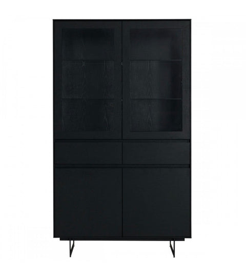 Rootz Display Cabinet - Storage Cabinet - Showcase Unit - Ample Storage, Soft Close System, Integrated LED Lighting - 110cm x 45cm x 190cm - Black Oak Veneer