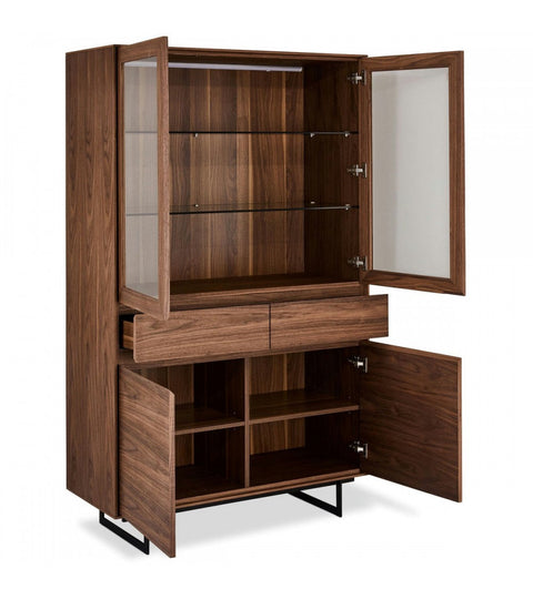 Rootz Display Cabinet - Storage Cabinet - Showcase Unit - American Walnut Veneer - Soft-Close Locking - Built-in LED Lighting - 110cm x 45cm x 190cm