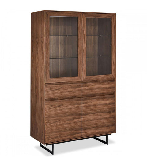 Rootz Display Cabinet - Storage Cabinet - Showcase Unit - American Walnut Veneer - Soft-Close Locking - Built-in LED Lighting - 110cm x 45cm x 190cm