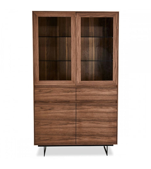 Rootz Display Cabinet - Storage Cabinet - Showcase Unit - American Walnut Veneer - Soft-Close Locking - Built-in LED Lighting - 110cm x 45cm x 190cm