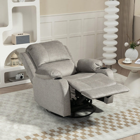 Rootz Relaxation Chair TV Armchair - Reclining Seat - Swivel Rocker - Leather-like Fabric - Cup Holder - Brown - 87cm x 162cm x 102cm