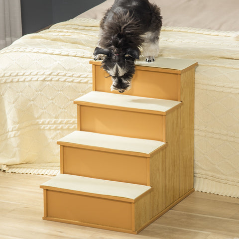 Rootz 4-Stage Pet Stairs - Dog & Cat Steps - Short Plush Ramp - Joint Protection - 40cm x 59cm x 54.2cm