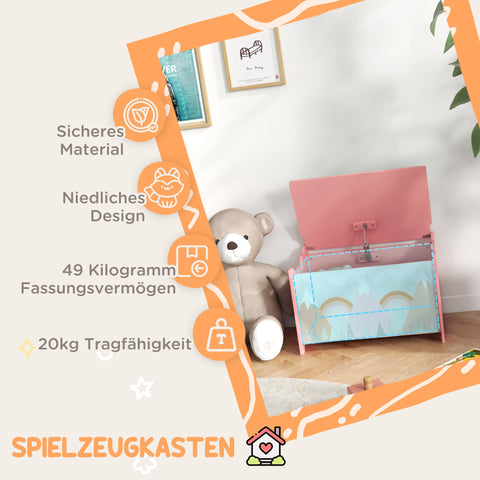 Rootz Storage Box with Lid – Toy Organizer – Kids Chest – Extra Storage – Safety Hinge, Cute Animal Design, 60 x 37 x 39cm, Pink and White