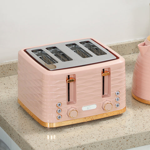 Rootz Pink 2-in-1 Toaster and Kettle Set - Multifunction Kitchen Combo - Elegant Pebble Design - Seven Browning Levels - 24.1x19.5x23.2cm