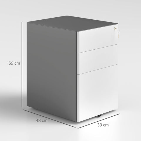 Rootz File Cabinet - Roll Container - Office Storage - Secure & Durable - Steel Housing - 39x48x59 cm, White and Grey