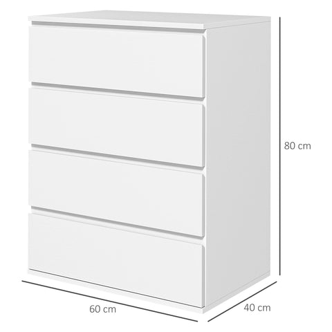 Rootz 4 Drawer Chest - Storage Furniture - Minimalist Design - Handleless - 60 x 40 x 80 cm - White Finish for Modern Elegance