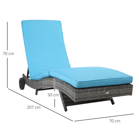 Rootz Sun Lounger Deck Chair - Outdoor Recliner - Adjustable Backrest - Removable Mattress - 207cm x 70cm x 70cm