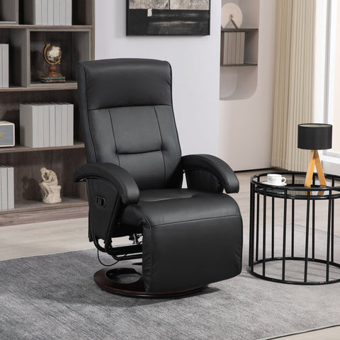 Rootz Rotatable Upholstered Chair - Swivel Chair - Recliner - Synthetic Leather Comfort - 66x86x107cm - Black