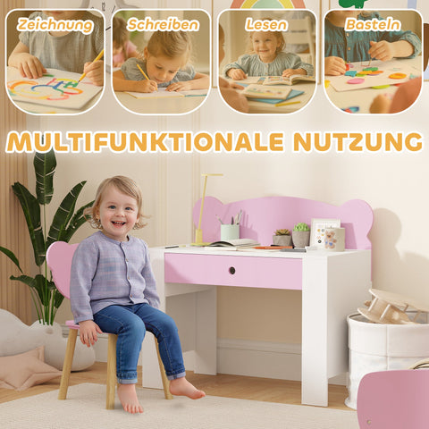 Rootz Children's Desk Set - Work Table - Chair - Educational Fun - Bear Shape - Pink - 80cm x 41cm x 74.5cm
