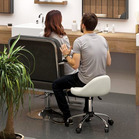 Rootz Rotating Stool - Roll Stool - Height Adjustable Chair - Comfort & Flexibility - 50cm x 50cm x 83cm - White Synthetic Leather