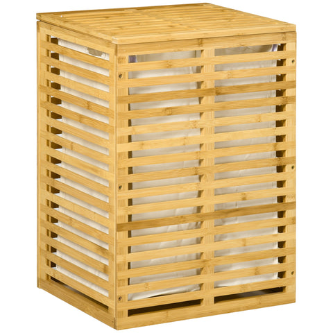 Rootz Bamboo Laundry Basket - Storage Bin - Clothes Hamper - Removable Fabric Bag - 44cm x 37cm x 62.5cm