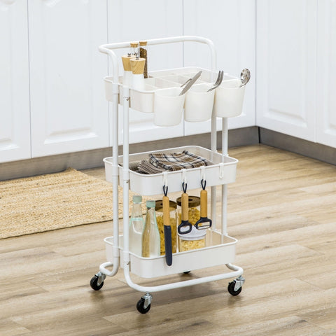 Rootz Trolley - Storage Cart - Rolling Organizer - Versatile Storage - Customizable Compartments - Easy Mobility - 42cm x 38cm x 86.5cm - Steel & ABS