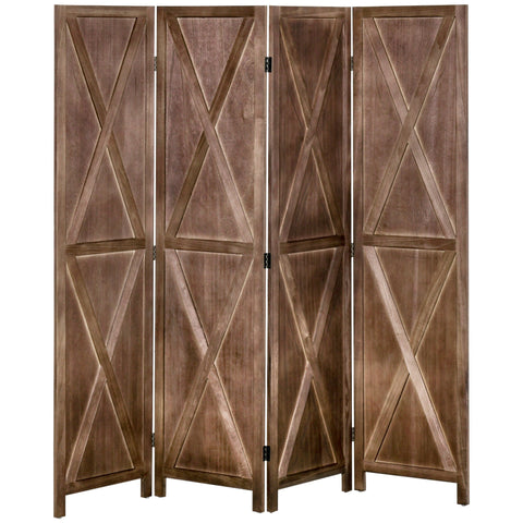 Rootz Interior Screen 4 Panels - Room Divider - Privacy Screen - Country-Chic Style - 182 x 170 cm - Walnut Finish