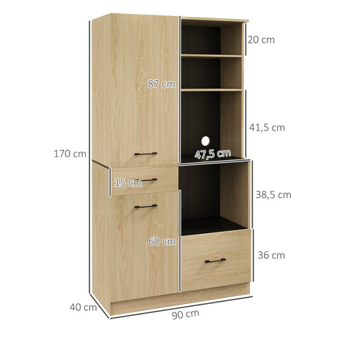 Rootz Kitchen Buffing Cabinet - Sideboard - Storage Unit - Adjustable Shelves - 90x40x170 cm - Black/Brown