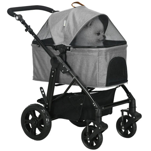 Rootz Folding Dog Buggy - Pet Stroller - Foldable Trolley - Shock absorbing - Adjustable Handlebar - Light Brown - 99cm x 62cm x 106cm