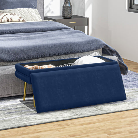Rootz Upholstered Bench - Storage Bench - Seating Bench - Ample Storage Space - 100cm x 37.5cm x 42cm - Blue