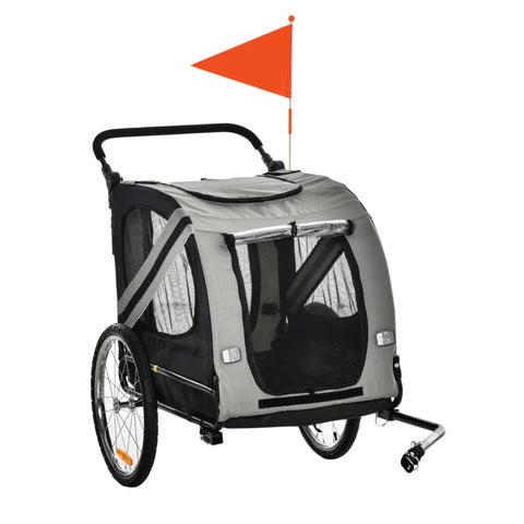 Rootz Dog Buggy - Dog Cart - Pet Buggy - Pet Bike Trailer - Dog Stroller - Safety Leash Reflectors - Gray - 140cm x 72.5cm x 108cm