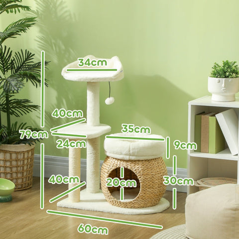 Rootz Cat Scratching Post - Cat Climbing Tree - Cat Activity Center - Protects Furniture - 60L x 40W x 79H cm