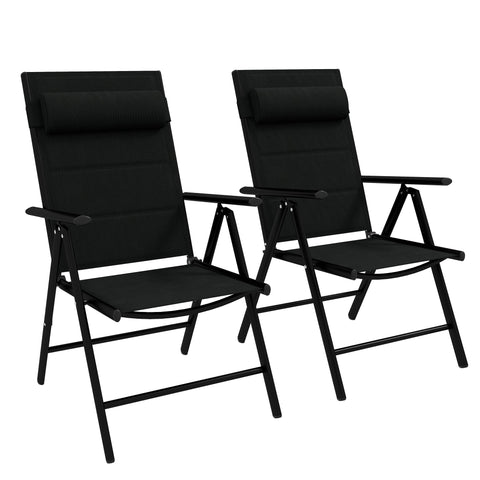 Rootz Set of 2 Folding Garden Armchairs - Patio Chairs - Outdoor Seating - Padded Headrest - 54 x 67 x 108 cm - Black