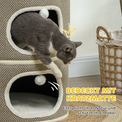 Rootz 3 Tier Cat Barrel with Cushion - Cat House - Cat Tower - Enhance Comfort - Ø51cm x 69cm, Brown- White