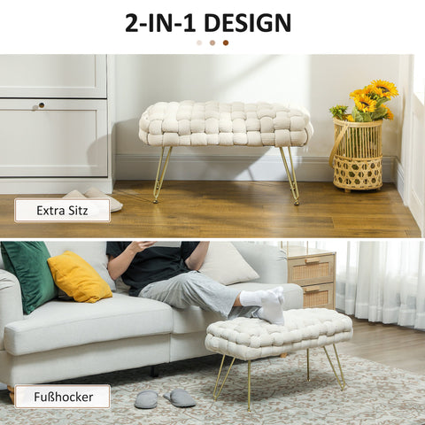 Rootz Modern Stool - Ottoman - Bedroom Bench - Velvet Fabric Comfort - 76cm x 38cm x 41.5cm