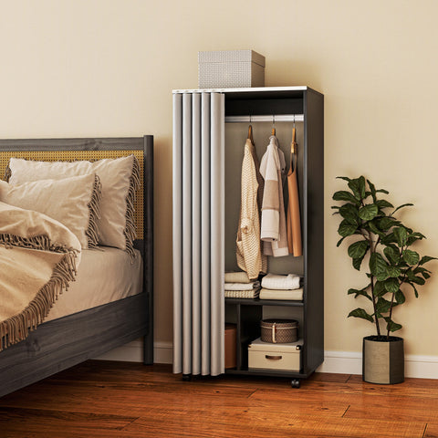 Rootz Mobile Wardrobe with Curtain - Portable Closet - Clothes Rail - Easy Mobility - 60cm x 40cm x 128cm