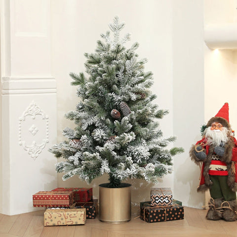 Rootz Christmas Tree - Artificial Christmas Pine - Snowy Ends - Flame Retardant - 100cm x 60cm - Pine Cones - Festive Decorations.