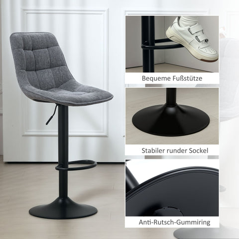 Rootz Modern 2 Set Rotating Bar Stools - Adjustable Counter Chairs - Padded Bar Seating - Comfortable & Stylish - 47 x 53 x 96-117 cm - Grey and Black